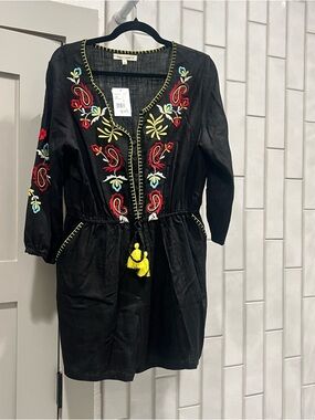 Angel Black Romper with Yellow Embroidered Trim